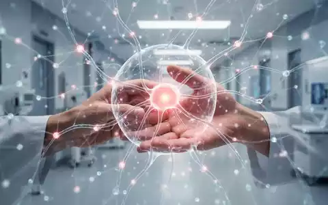 Hände berühren ein leuchtendes, abstraktes neuronales Netz, das Technologie und menschliche Fürsorge in der Schmerztherapie symbolisiert. - Foto: über boerse-global.de