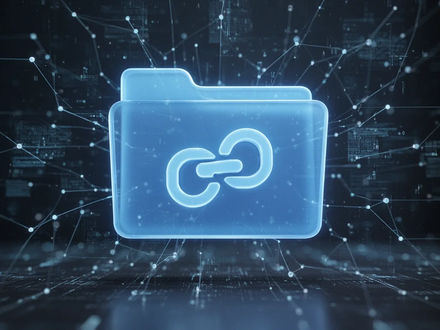 A glowing blue folder icon with a link chain symbol, representing centralized digital file management within a cloud storage platform. - Foto: über boerse-global.de
