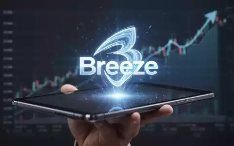 Eine Hand hält ein Smartphone mit einem stilisierten 'Breeze'-Symbol auf dem Bildschirm, im Hintergrund eine aufsteigende Finanzkurve. - Foto: über boerse-global.de