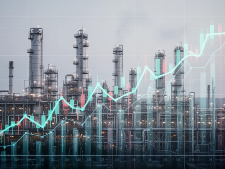 Abstrakte Darstellung eines steigenden Aktienkurses mit einer Fabrik im Hintergrund, symbolisierend Investitionen in die Chemieindustrie. - Foto: über boerse-global.de