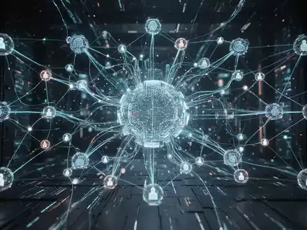Abstract visualization of glowing interconnected nodes and lines representing AI multi-agent coordination and data flow. - Foto: über boerse-global.de