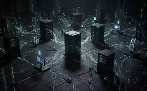 Stylized digital network of glowing lines connecting servers and IoT devices, symbolizing a botnet threat to Linux systems. - Foto: über boerse-global.de