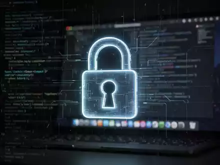 A glowing digital padlock icon on a dark background with blurred macOS elements, representing cybersecurity threats and data protection. - Foto: über boerse-global.de