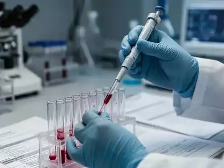 Nahaufnahme der Hände eines Wissenschaftlers, der in einem Labor eine Blutprobe in ein Reagenzglas pipettiert. - Foto: über boerse-global.de