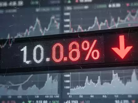 Ein Börsenticker zeigt einen negativen Prozentsatz und einen Abwärtspfeil, mit verschwommenen Finanzdiagrammen im Hintergrund. - Foto: über boerse-global.de