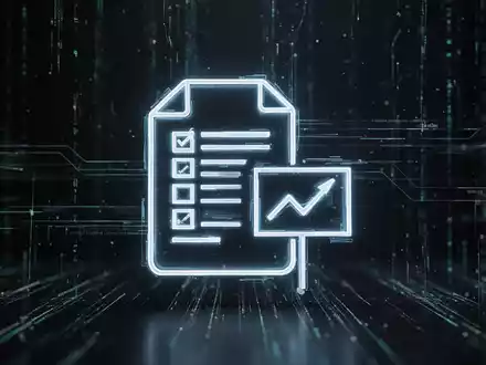 A glowing, abstract digital icon representing an office suite, with symbols for documents, spreadsheets, and presentations on a dark background. - Foto: über boerse-global.de