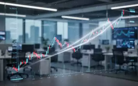 Ein fallender Börsenchart auf einem Bildschirm, überlagert mit einem stilisierten Laserstrahl, im Hintergrund ein modernes Büro. - Foto: über boerse-global.de