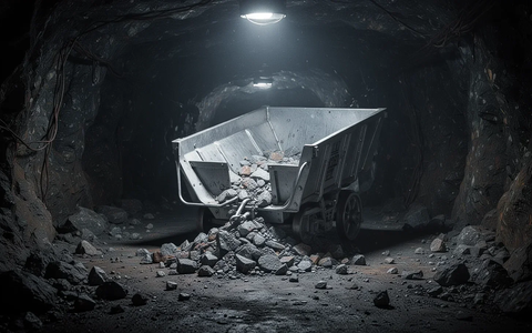 Ein umgestürzter, leerer Silberminenwagen in einem dunklen Minenschacht, der einen starken Rückgang symbolisiert. - Foto: über boerse-global.de