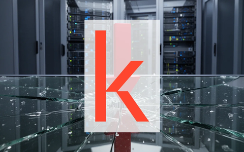 Ein roter Pfeil zeigt nach unten und durchbricht eine zerbrochene Glasfläche, im Hintergrund ein Server-Rack. - Foto: über boerse-global.de