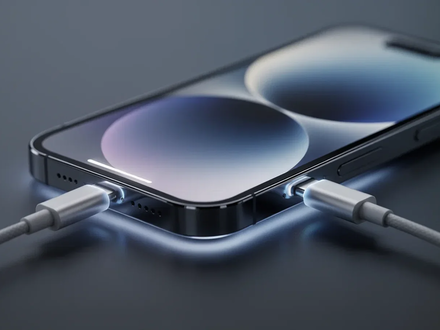 Nahaufnahme eines modernen Smartphones, das an einem Ladekabel angeschlossen ist und leicht leuchtet. - Foto: über boerse-global.de