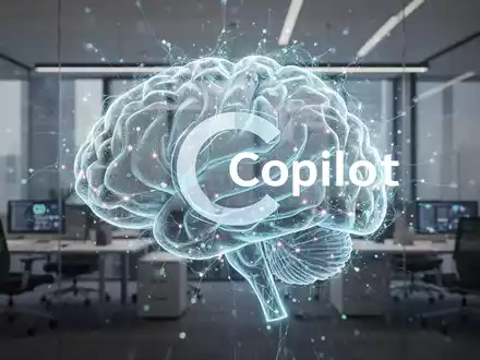 An abstract digital representation of artificial intelligence, with neural network patterns and a 'C' icon, over a blurred office setting. - Foto: über boerse-global.de