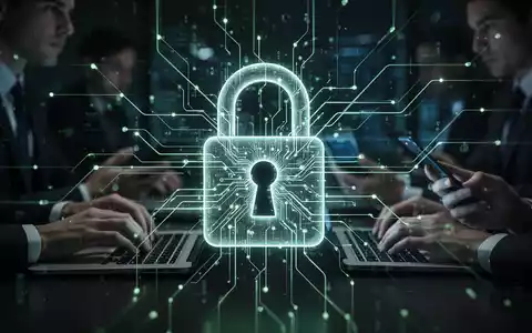 Ein digitales Vorhängeschloss mit einem Netzwerk aus leuchtenden Linien, das Cyberbedrohungen und Datenfluss darstellt. - Foto: über boerse-global.de