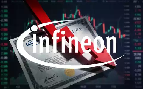 Ein Infineon-Aktienzertifikat mit einem roten, nach unten zeigenden Pfeil, der einen starken Kursrückgang symbolisiert. - Foto: über boerse-global.de