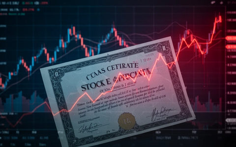 Ein teilweise verdecktes Aktienzertifikat vor einem digitalen Diagramm mit fallender Tendenz in Blau- und Rottönen. - Foto: über boerse-global.de