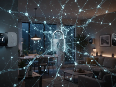 A glowing neural network overlaying a smart home interior, symbolizing AI vulnerabilities in connected devices like thermostats and lighting. - Foto: über boerse-global.de