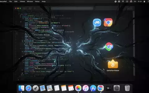 A stylized digital image showing a macOS desktop with glowing, malicious code targeting browser and cryptocurrency wallet icons. - Foto: über boerse-global.de