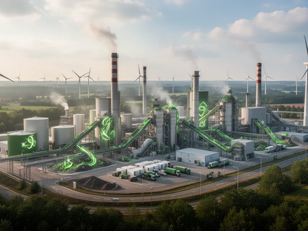 Eine moderne Recyclinganlage in einer deutschen Industrielandschaft, die Kreislaufwirtschaft und Ressourceneffizienz symbolisiert. - Foto: über boerse-global.de