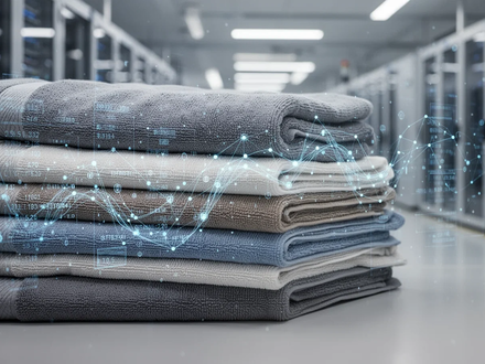 Nahaufnahme von gefalteten Textilien mit digitaler Überlagerung von Datenpunkten, die Transparenz und Rückverfolgbarkeit in Lieferketten symbolisieren. - Foto: über boerse-global.de