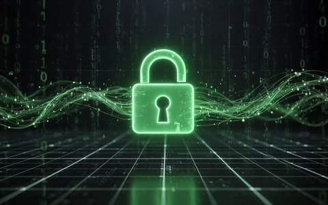 Ein leuchtendes grünes Vorhängeschloss-Symbol über einem abstrakten digitalen Netzwerk, das Cybersicherheit und Datenschutz darstellt. - Foto: über boerse-global.de
