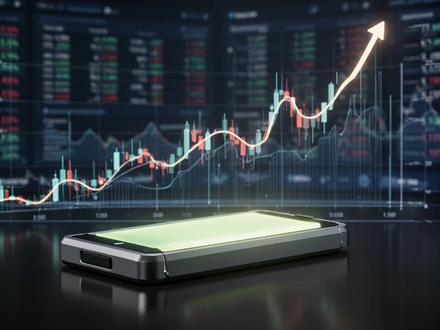 Abstrakte Darstellung eines steigenden Aktiencharts mit einer leuchtenden Batteriezelle im Vordergrund, symbolisierend Wachstum. - Foto: über boerse-global.de