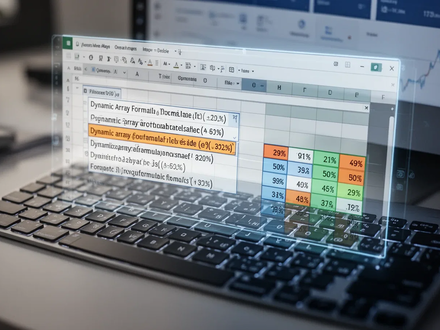 Close-up of a computer keyboard with a spreadsheet displaying data analysis and dynamic array formulas projected onto it. - Foto: über boerse-global.de