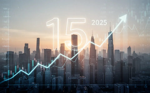 Ein stilisierter, aufwärts gerichteter Liniengraph, der das Wachstum des Aktienmarktes darstellt, mit den Zahlen '15' und '2025'. - Foto: über boerse-global.de