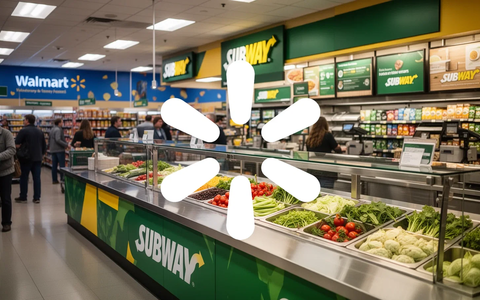 Eine moderne Subway-Theke in einem hell erleuchteten Walmart-Geschäft, mit frischen Zutaten und Kunden im Hintergrund. - Foto: über boerse-global.de