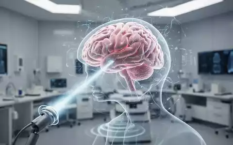 Eine Person betrachtet eine digitale Darstellung eines Gehirns, das von einem fokussierten Ultraschallstrahl behandelt wird. - Foto: über boerse-global.de