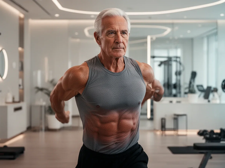 Ein fitter Mann über 60 in einem modernen Fitnessstudio, der Gesundheit und Vitalität ausstrahlt, mit Fokus auf innere Gesundheit. - Foto: über boerse-global.de