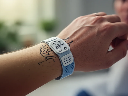 Nahaufnahme eines Handgelenks mit einem Akupressurband, das den Nei-Kuan-Punkt stimuliert, mit unscharfem Hintergrund. - Foto: über boerse-global.de