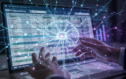 A futuristic neural network overlaying a spreadsheet interface, symbolizing the evolution from Excel to AI in programming. - Foto: über boerse-global.de