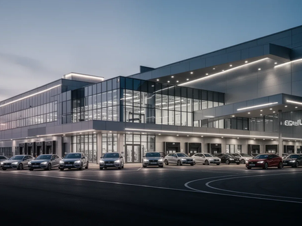 Modernes Automobilproduktions- oder Logistikzentrum bei Sonnenuntergang. - Foto: über boerse-global.de
