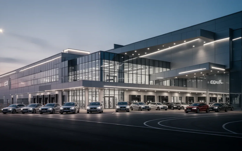 Modernes Automobilproduktions- oder Logistikzentrum bei Sonnenuntergang. - Foto: über boerse-global.de