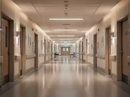 Ein moderner, sauberer Krankenhausflur mit sanfter, warmer Beleuchtung, der ein Gefühl von Erweiterung und Kapazität vermittelt. - Foto: über boerse-global.de