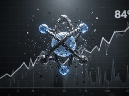 Ein abstraktes, fragmentiertes Wasserstoffatom-Symbol vor einem stark fallenden, grafischen Hintergrund, der einen Absturz symbolisiert. - Foto: über boerse-global.de