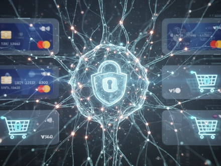 An abstract image showing glowing lines of a neural network connecting various digital shopping and payment icons, symbolizing AI in commerce. - Foto: über boerse-global.de