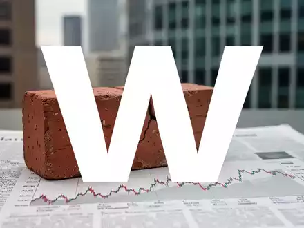 Ein einzelner, leicht rissiger Ziegelstein liegt auf einer Finanzzeitung mit einem fallenden Börsenchart. Im Hintergrund eine verschwommene Stadtlandschaft. - Foto: über boerse-global.de