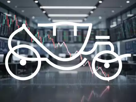 Eine rote Linie auf einem Finanzchart, die einen starken Rückgang von einem Höhepunkt darstellt, mit einem unscharfen Handelsraum im Hintergrund. - Foto: über boerse-global.de