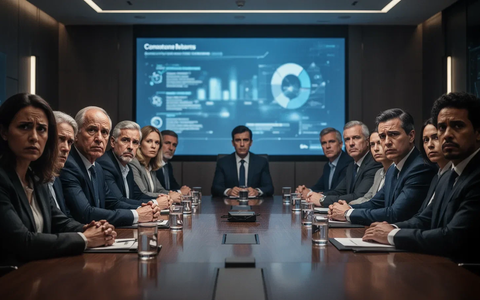 Eine vielfältige Gruppe von Aktionären in einem Konferenzraum, die gespannt auf einen Bildschirm blicken, der einen Wendepunkt andeutet. - Foto: über boerse-global.de