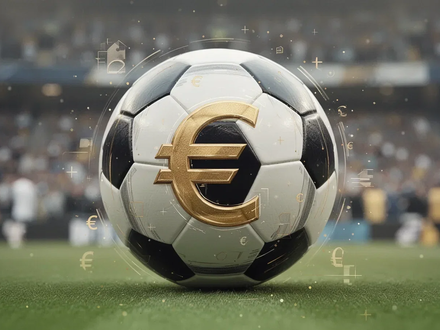 Ein Fußball mit stilisierten Euro-Symbol-Elementen vor einem verschwommenen Stadionhintergrund, der den finanziellen Effekt der Weltmeisterschaft symbolisiert. - Foto: über boerse-global.de
