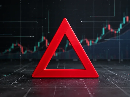 Ein rotes Warndreieck vor einem unscharfen Hintergrund mit einem Börsenchart, das auf eine mögliche Konsolidierung hinweist. - Foto: über boerse-global.de