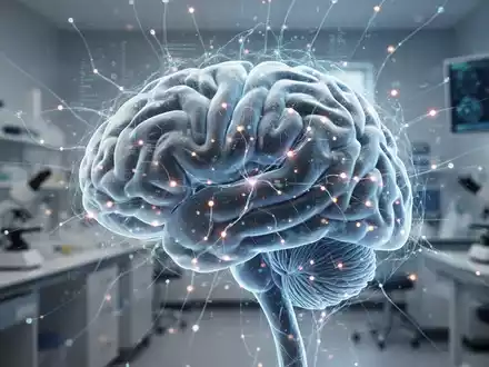Nahaufnahme eines Gehirnscans oder abstrakten neuronalen Netzwerks mit leuchtenden Datenpunkten, symbolisiert die Früherkennung kognitiver Beeinträchtigungen. - Foto: über boerse-global.de