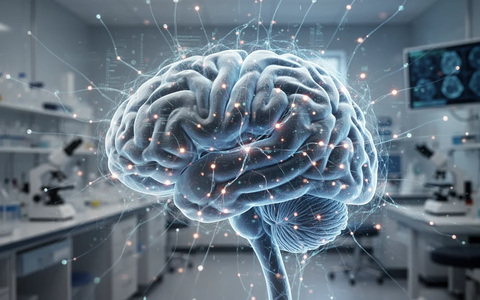 Nahaufnahme eines Gehirnscans oder abstrakten neuronalen Netzwerks mit leuchtenden Datenpunkten, symbolisiert die Früherkennung kognitiver Beeinträchtigungen. - Foto: über boerse-global.de