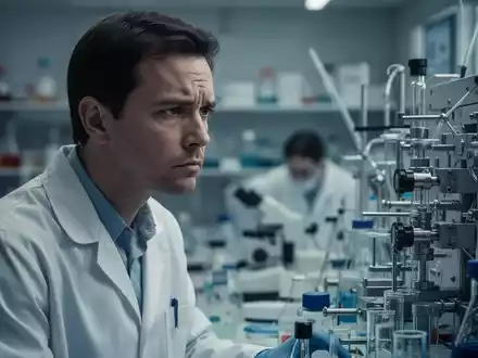 Ein Wissenschaftler blickt nachdenklich auf Laborgeräte, symbolisiert den Druck auf den Pharmastandort Deutschland. - Foto: über boerse-global.de
