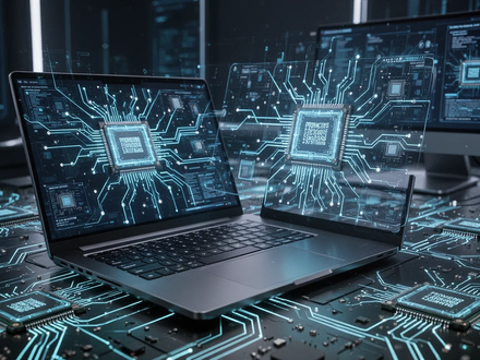Close-up of computer microchips and circuit boards, with a futuristic glow, symbolizing advanced processor technology. - Foto: über boerse-global.de
