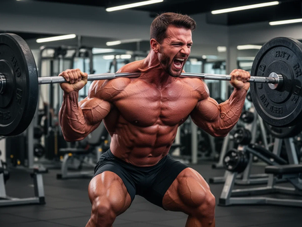 Ein muskulöser Bodybuilder in Topform, der konzentriert Gewichte in einem modernen Fitnessstudio hebt, mit Fokus auf Muskeldefinition. - Foto: über boerse-global.de