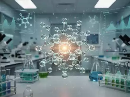 Ein abstraktes Bild, das eine leuchtende molekulare Struktur in einem modernen Labor zeigt, symbolisiert pharmazeutische Forschung und Entwicklung. - Foto: über boerse-global.de