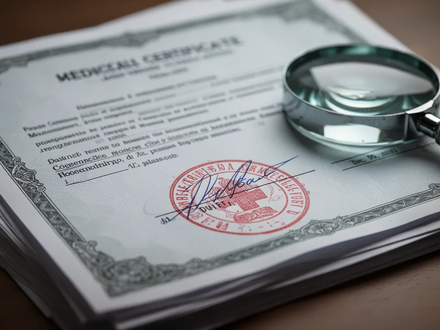 Ein Stapel offizieller Dokumente oder Krankschreibungen, teilweise mit einem roten Stempel oder einer Lupe, symbolisiert rechtliche Prüfung und Zweifel. - Foto: über boerse-global.de