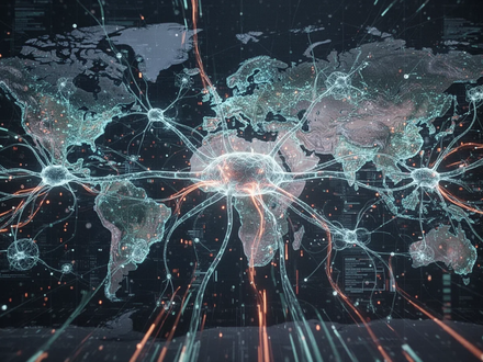 Abstract representation of AI with glowing neural networks and data streams, symbolizing digital complexity and global connectivity. - Foto: über boerse-global.de