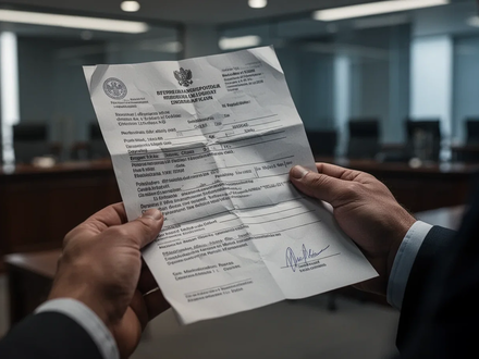 Eine Hand hält ein zerknülltes, offiziell aussehendes Dokument, möglicherweise ein ärztliches Attest oder eine rechtliche Mitteilung. - Foto: über boerse-global.de